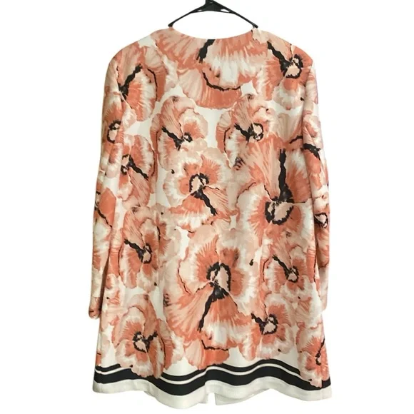 Alfani Womens XL Pink White Modern Pansy Print Pockets Long One Button Jacket - Picture 5 of 6